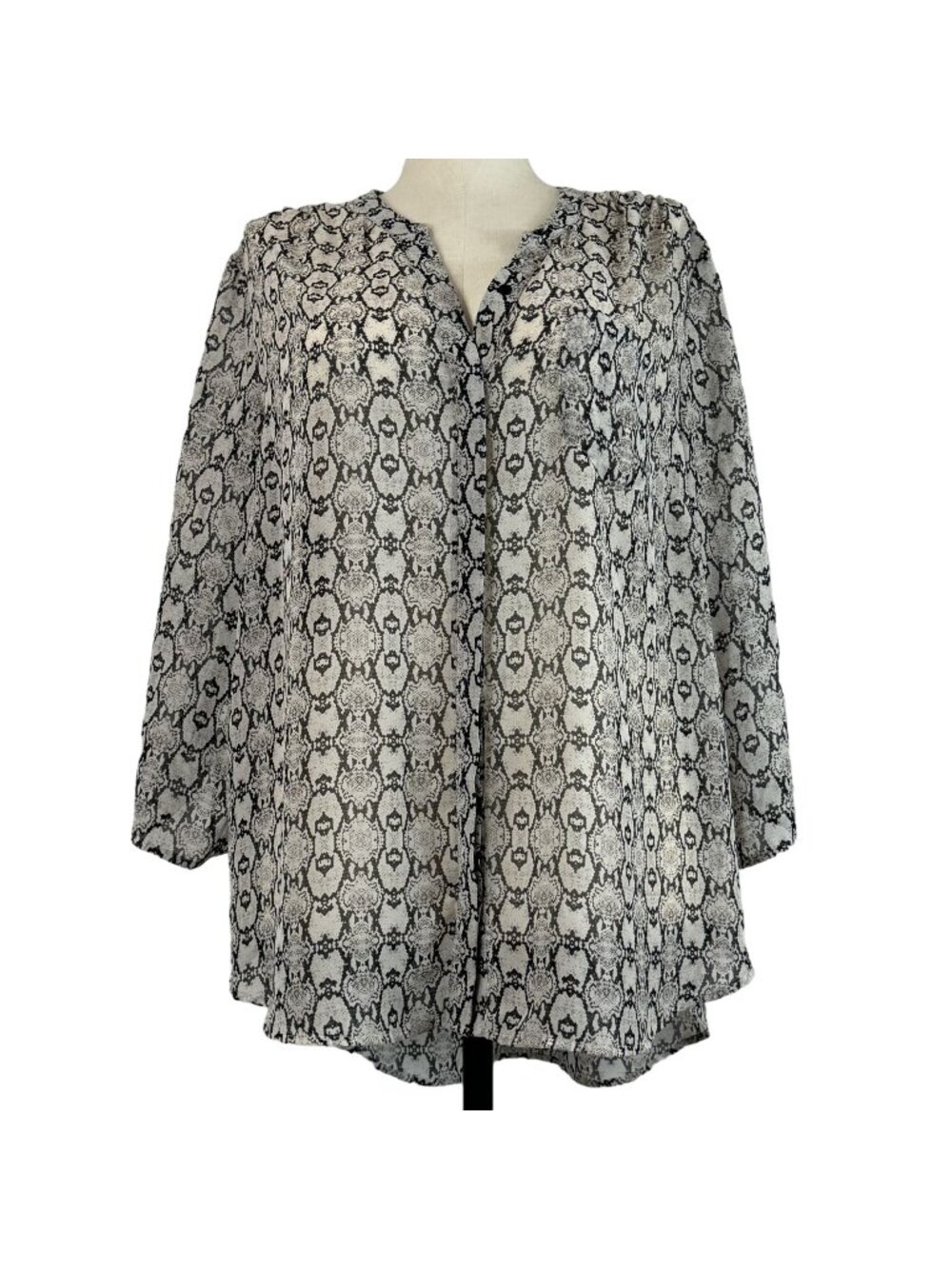 Como Vintage Snake Print Semi-Sheer Blouse Womens 2X Long Sleeve Button Front